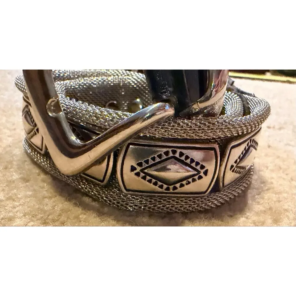 Southwestern Diamond Studded Womens Silver Mesh Concho Belt Size S/M Boho Y2K